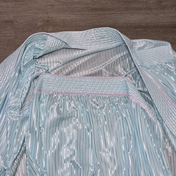 Vintage Dominique Robe Nightgown Set Womans Sz Large Aqua Blue Pink Shimmery - Picture 3 of 11